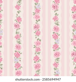 Fashion stylish vertical striped floral pattern with rose flower. Design for fashion, fabric, textile, wallpaper, packaging and all prints.