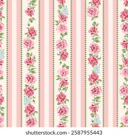 Fashion stylish vertical striped floral pattern with rose flower. Design for fashion, fabric, textile, wallpaper, packaging and all prints.