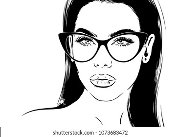 Fashion stylish woman with beautiful glasses