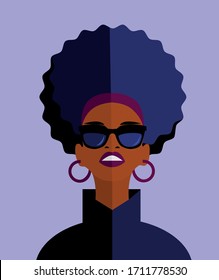 Fashion stylish woman icon  in flat style in sunglasses. Vector illustration