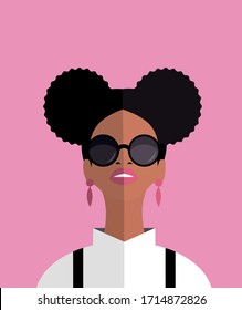 Fashion stylish woman icon  in flat style in sunglasses. Vector illustration