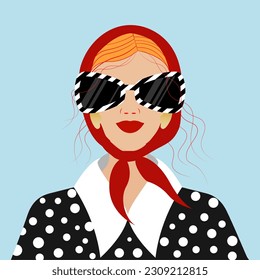 Fashion Stylish woman in sunglasses. Stylish girl in the scarf. Fashion woman look. Vector illustration