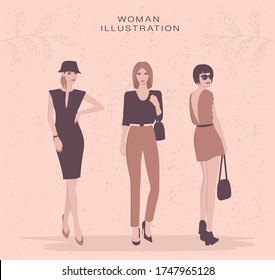 Fashion stylish women set. Vector illustration