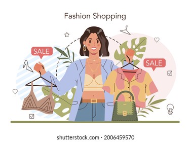 Fashion stylist concept. Modern, creative job, professional fashion and beauty industry character. Personal stylist and shopper services. Flat vector illustration