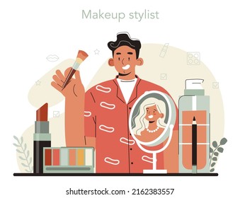 Fashion stylist concept. Modern, creative job, professional fashion and beauty industry character. Personal makeup, hairdresser stylist. Flat vector illustration