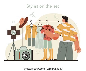 Fashion stylist concept. Modern, creative job, professional fashion and beauty industry character. Personal makeup, hairdresser stylist. Flat vector illustration