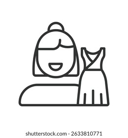 Fashion stylist, icon in line design. Fashion stylist, wardrobe, outfit, personal shopper, clothing, fashion consultant, style on white background vector. Fashion stylist editable stroke icon