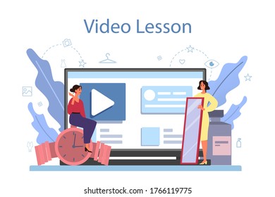 Fashion stylist online service or platform. Modern, creative job. Video lesson. Isolated vector illustration