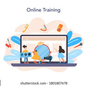 Fashion stylist online service or platform. Modern, creative job. Online training. Isolated vector illustration