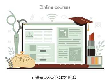 Fashion stylist online service or platform. Professional fashion and beauty industry character. Personal makeup, hairdresser stylist. Online course. Vector illustration