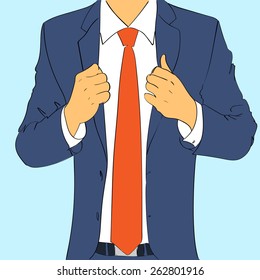 fashion suit business man wear red tie flat design vector illustration