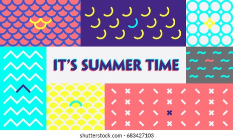 Fashion. Summer time colorful  Banner or Poster. Geometric texture Background. Design Template for Sticker, Label  in Fashion.