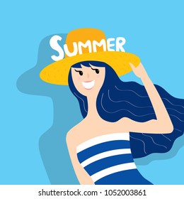 Summer Background Beautiful Woman Silhouette Seaside Vetor Stock Livre De Direitos