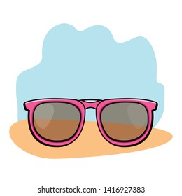 Fashion sunglasses accesory cartoon on blue and orange grunge background vector illustration graphic design