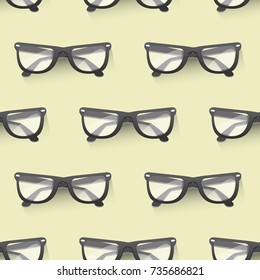 Fashion sunglasses accessory seamless pattern background sun spectacles plastic frame modern eyeglasses vector illustration.
