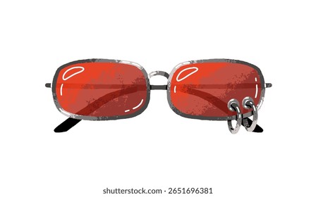 Óculos de sol de moda em estilo retro com anéis. Óculos de sol elegantes com lente perfurante. Óculos, óculos na moda. Óculos, acessórios de verão. Ilustração de vetor isolado plano sobre fundo branco