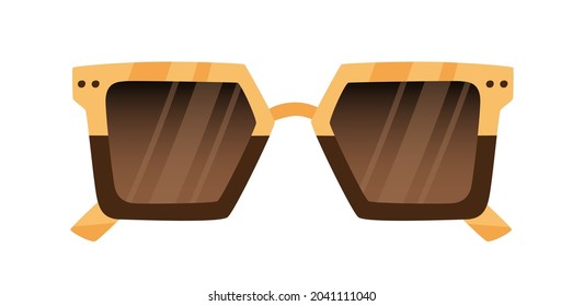 Fashion Sunglasses With Two-color Frame. Trendy Stylish Retro Oversized Sun Glasses With Plastic And Gold Metal Rim. Summer Women Eyewear. Flat Vector Illustration Isolated On White Background