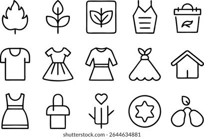 Moda sustentabilidade temático ícone definido em estilo esboço representando eco consciente vestuário reciclagem moda lenta e ambientalmente amigável conceitos têxteis