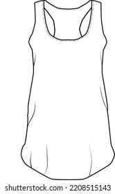 Fashion Tank top girls and ladies with detail  technical flat sketch drawing template  CAD mock-up.
