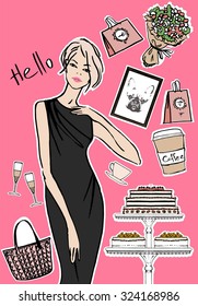 Fashion, Tea and Coffee. Vector isolated elements 