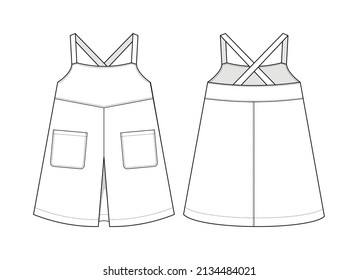 Fashion technical drawing of A-line sundress for girls