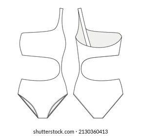 Fashion technical drawing of asymmetric cutout swimsuit 