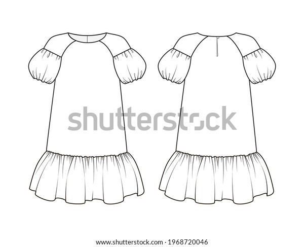 Fashion Technical Drawing Babydoll Dress Puffy Stock Vector (Royalty ...