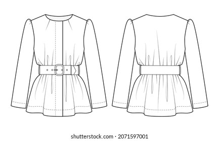 Dibujo técnico de moda de la chaqueta con correa