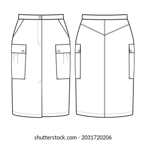 fashion technical drawing of cargo skirt