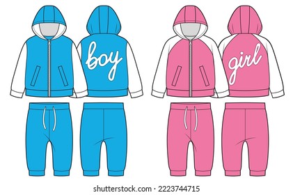 Fashion technical drawing of children sport suit svg