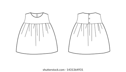 fashion technical drawing of children's clothes dress for girls back and front view