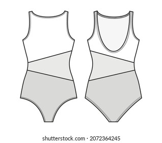 Fashion technical drawing of colorblock swimsuit