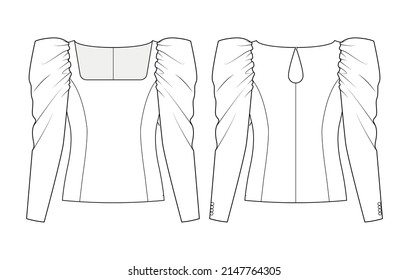 Fashion technical drawing of cowl sleeve blouse