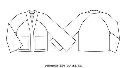 Fashion technical drawing  of  croped kimono style jacket