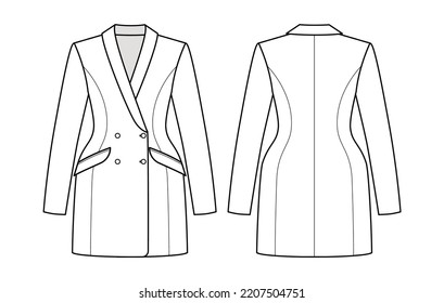 Fashion Technical Drawing Doublebreasted Hourglass Blazer Stock Vector ...