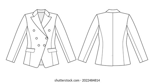 Fashion technical drawing of a double-breasted jacket