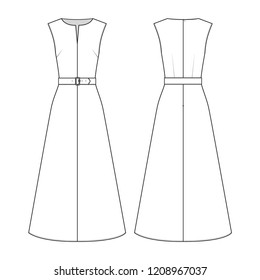 Fashion technical drawing of dress with belt