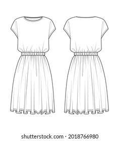 Fashion technical drawing of  dress with elastic. Fashion flat sketch 
