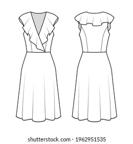 Fashion technical drawing of dress with flounce