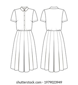 Fashion Technical Drawing Dress Pleated Skirt Stock Vector (Royalty ...