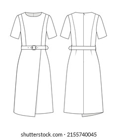 Fashion Technical Drawing Of Dress With Wrap Skirt