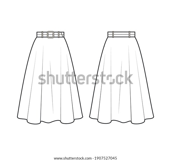Fashion Technical Drawing Flared Skirt Whith Stock Vector (Royalty Free ...