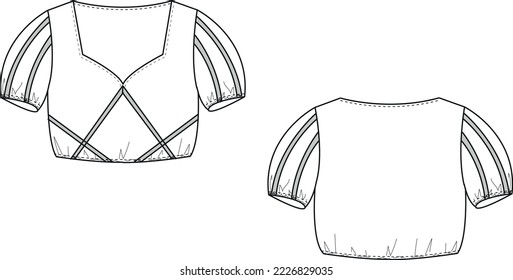 Fashion technical drawing - flat design CADs - fashion design womenswear and girlswear - fashion illustration sketch vector