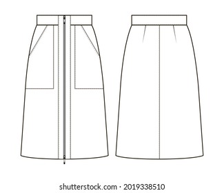 Dibujo técnico de moda de la falda de la cremallera delantera