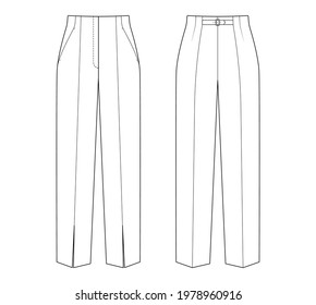 Fashion technical drawing of high waist pants. Fashion flat sketch