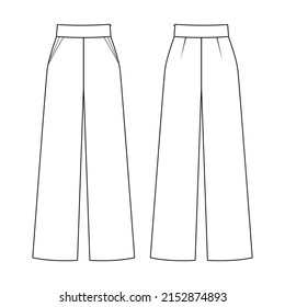 Fashion technical drawing of high waisted wide leg trousers