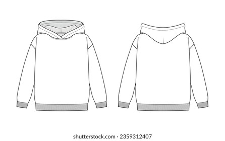 Fashion technical drawing of hoodie for kids. 