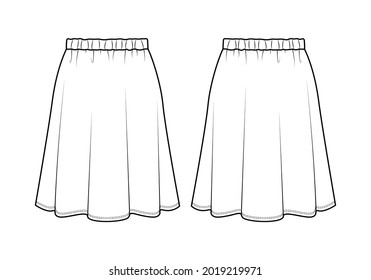 Fashion technical drawing of jersey elasticated skirt