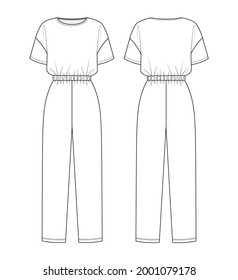 Fashion technical drawing of jersey jumpsuit 