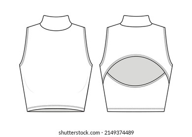 Fashion technical drawing of jersey sleeveless cut out crop top